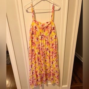 Yellow pink floral tropical dress